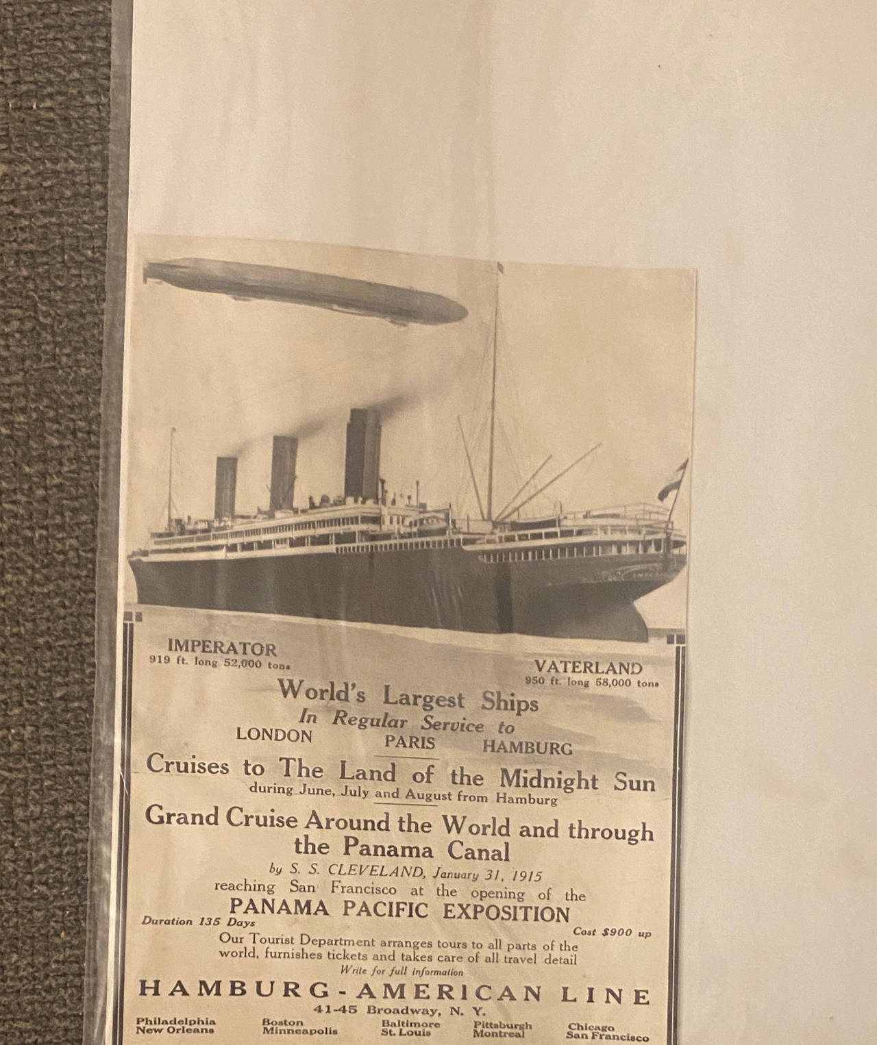 Vintage Hamburg-American Line Advertisement Print