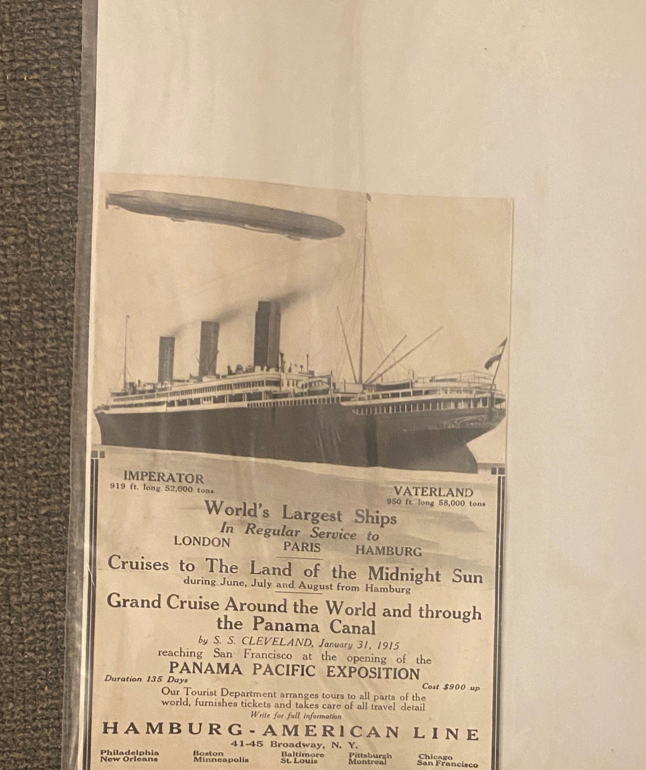 Vintage Hamburg-American Line Advertisement Print