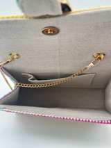 Multicolor Woven Straw Clutch Bamboo Handle Gold Chain Crossbody Purse - Image 3