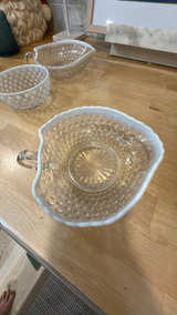 Lot of 3: Anchor Hocking Hobnail Moonstone Bowls:  4.5" and 2 leaf shaped bowls - Image 6