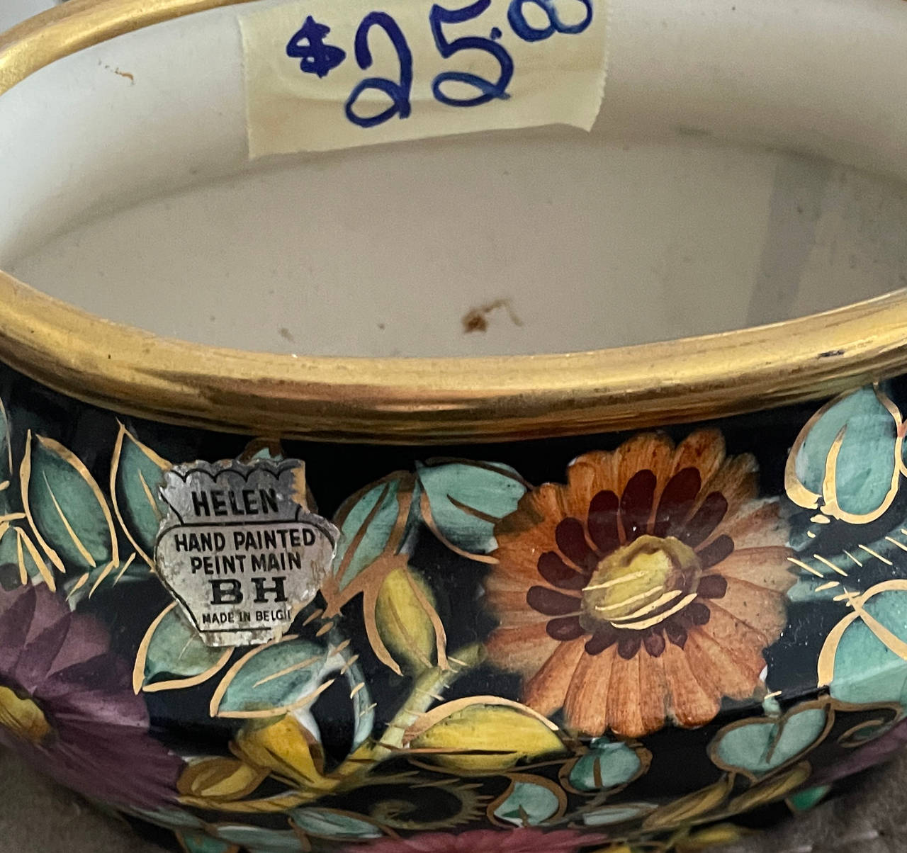 Helen BH Belgium Hand Painted Floral Ceramic Bowl
