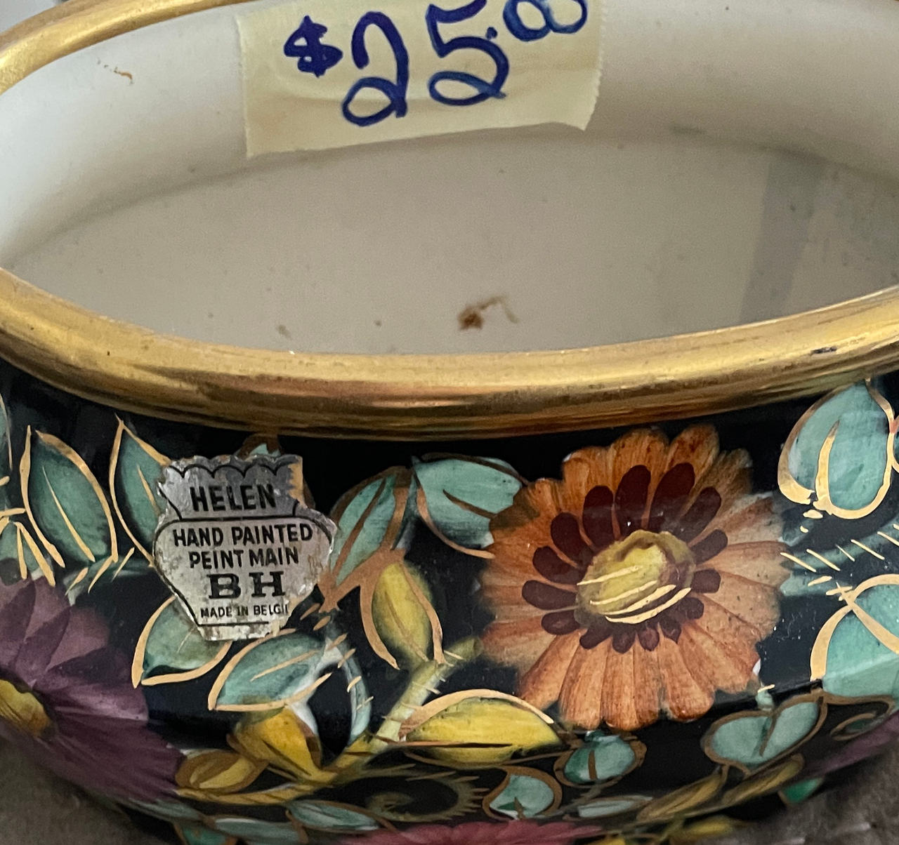 Helen BH Belgium Hand Painted Floral Ceramic Bowl