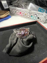 Vintage Silver-Tone Cuff with Purple Cabochons - Image 1