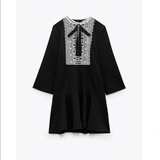 Black Long Sleeve Dress with White Lace Collar - Image 2
