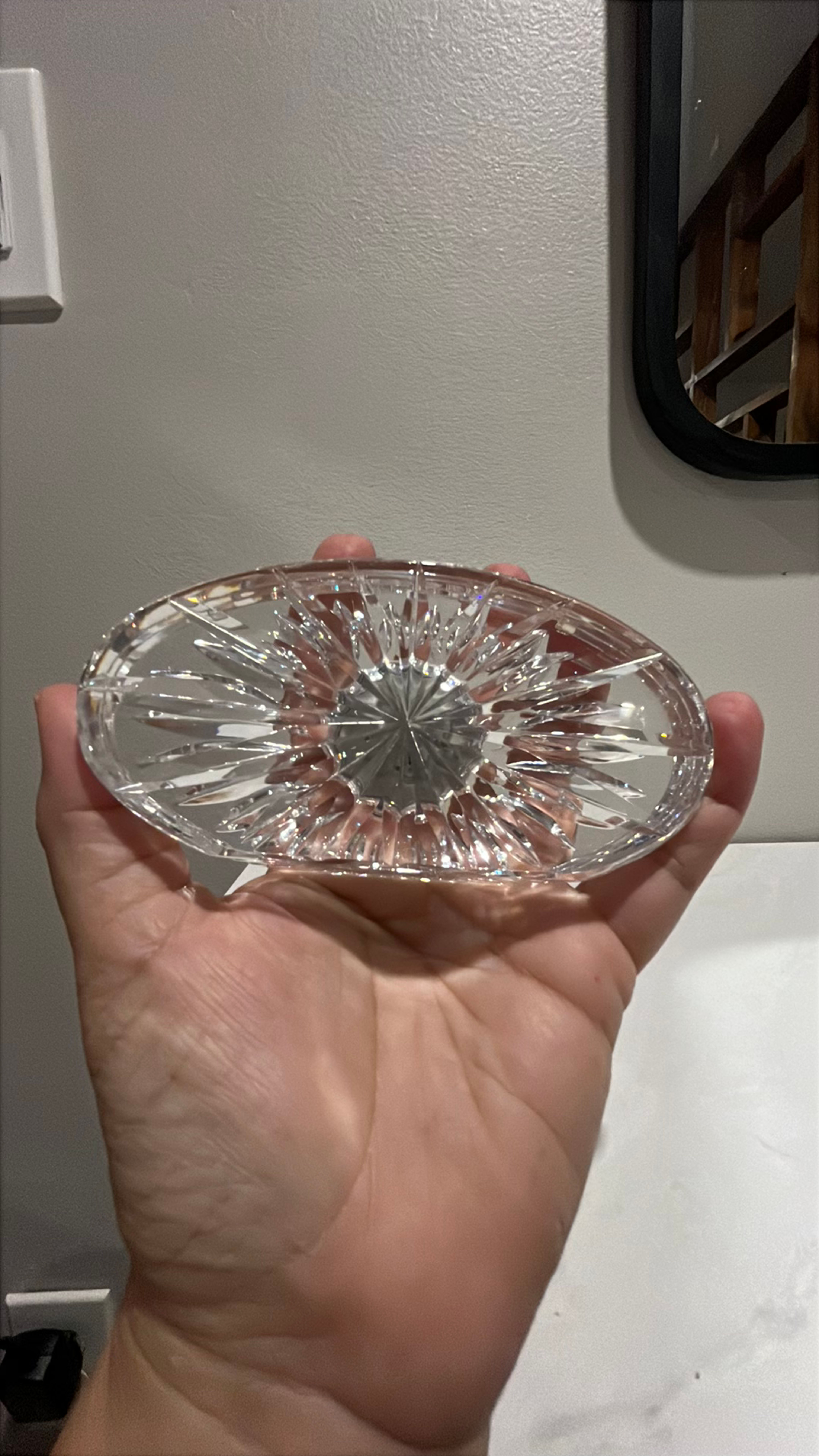 WATERFORD Crystal Oval Sunburst Design Small Desk Clock Quartz Needs Battery - Image 2