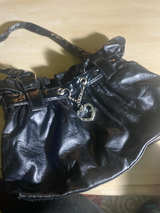 Black Faux Leather Shoulder Bag with Heart Charm - Image 1