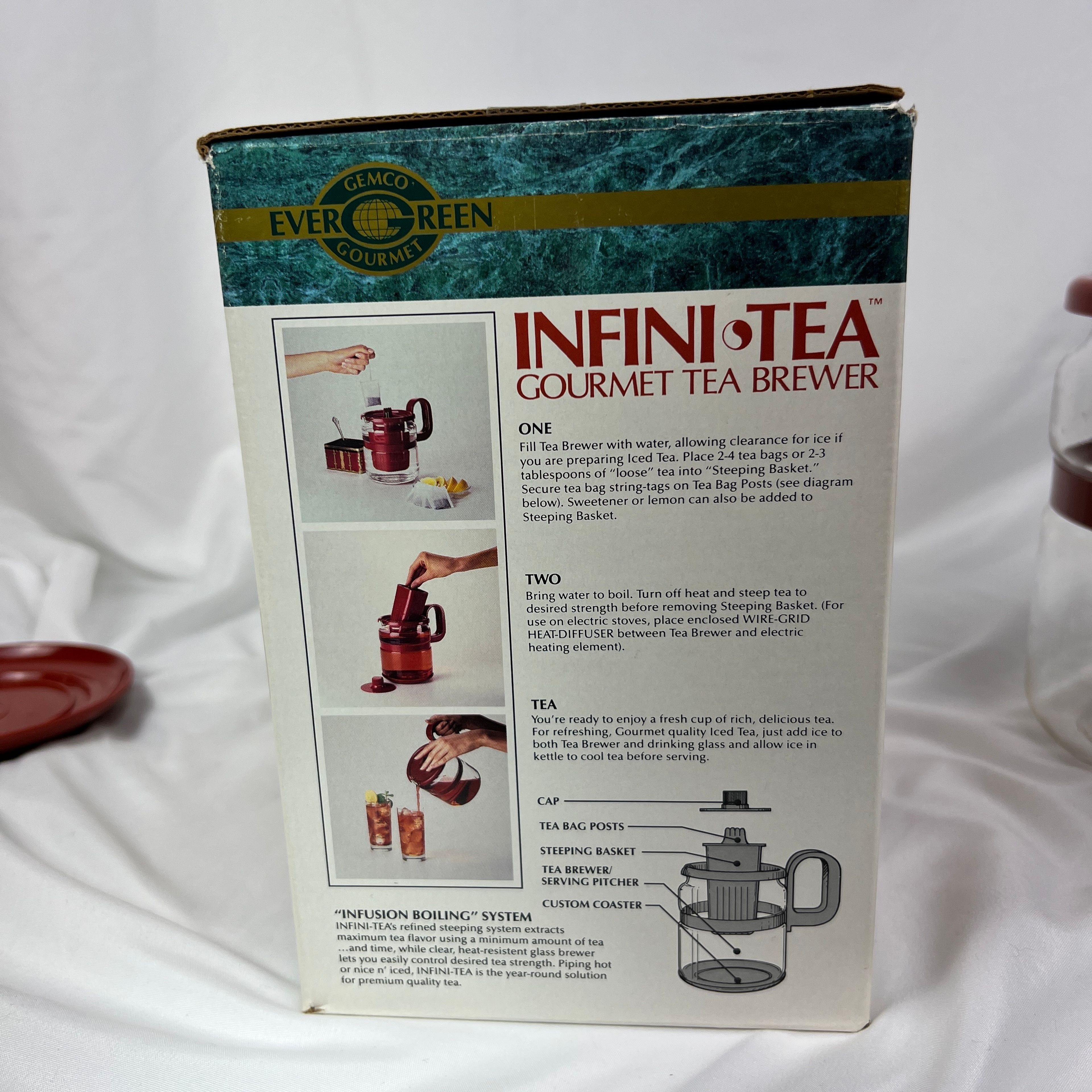 Vintage InfiniTea Gourmet Tea Brewer Evergreen Glass Pitcher Hot or Iced Red - Image 3