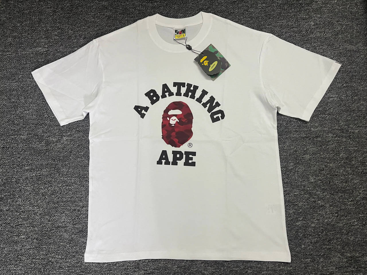 A Bathing Ape College Logo Color Camo Tee White/Red
