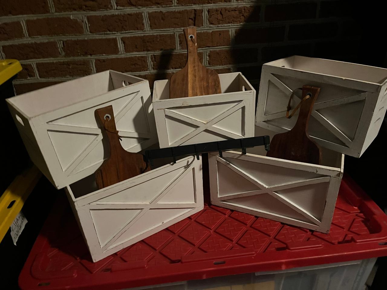 Farmhouse Barn Door Wooden Storage Bins and Cutting Board Set