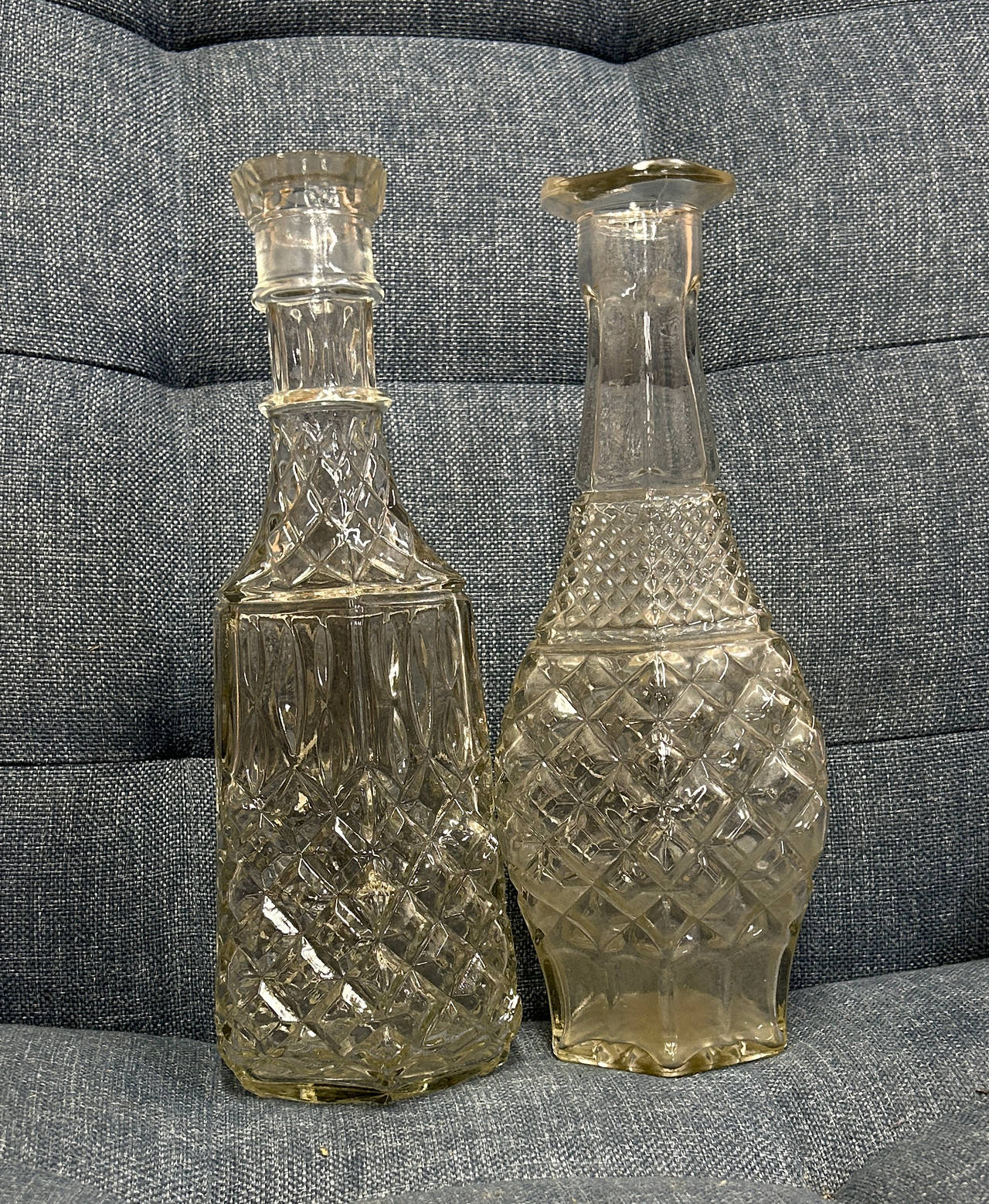 Vintage Diamond Cut Glass Decanters (Set of 2)