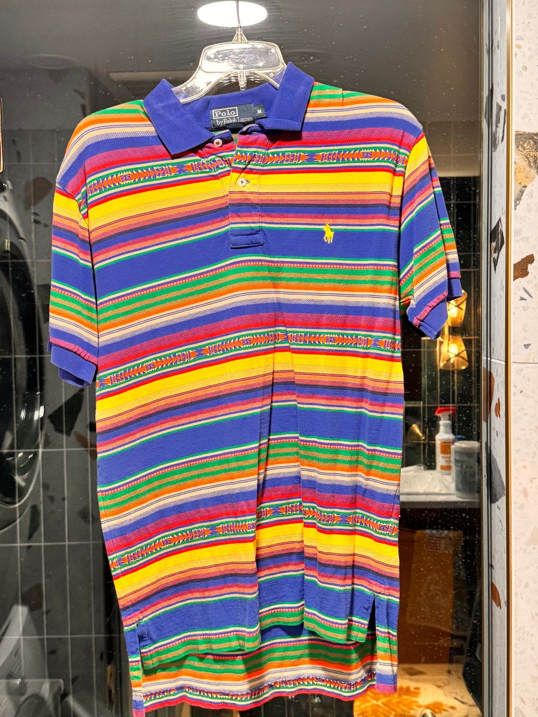 Ralph Lauren Vintage Aztec Polo Shirt Blue Yellow L
