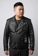 Men's Real Leather Biker Jacket with Belt and Side Laces - 4XL - Image 3