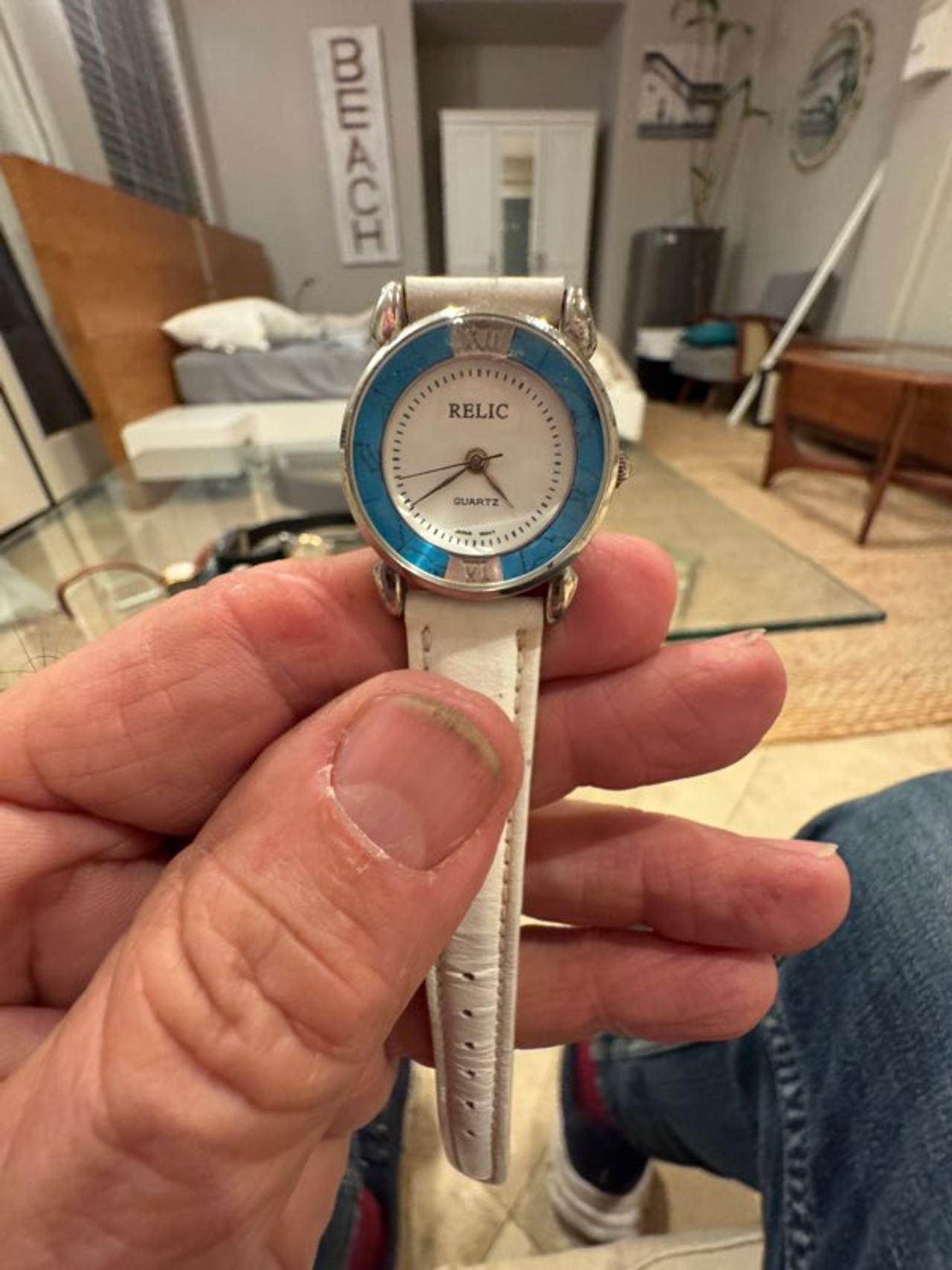 Relic Quartz Women's Watch with White Leather Band