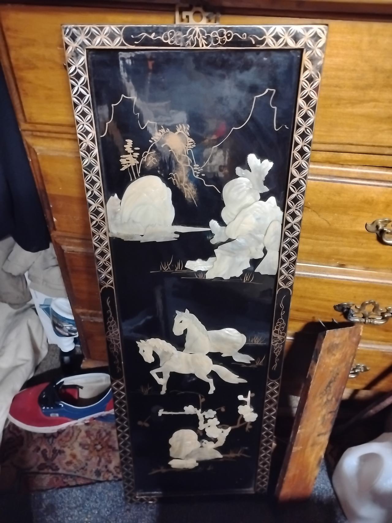 Vintage Chinese Mother of Pearl Lacquer Wall Art