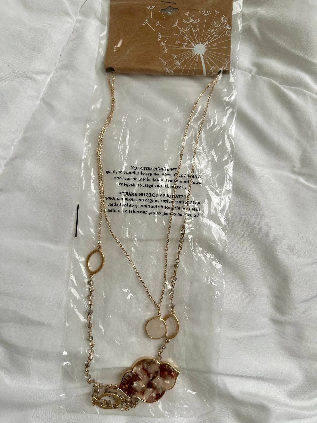 Layered Gold-Tone Resin Pendant Necklace