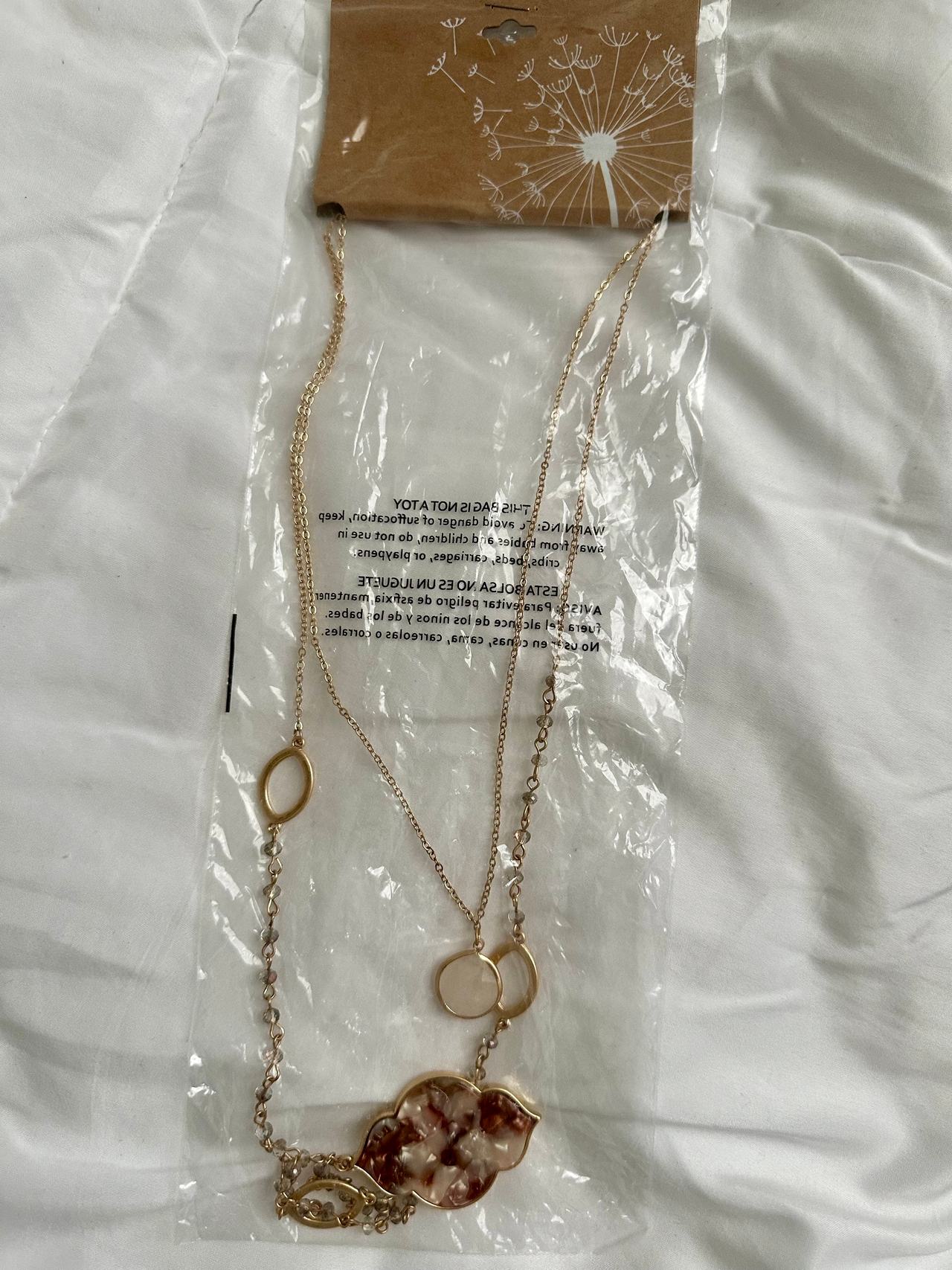 Layered Gold-Tone Resin Pendant Necklace