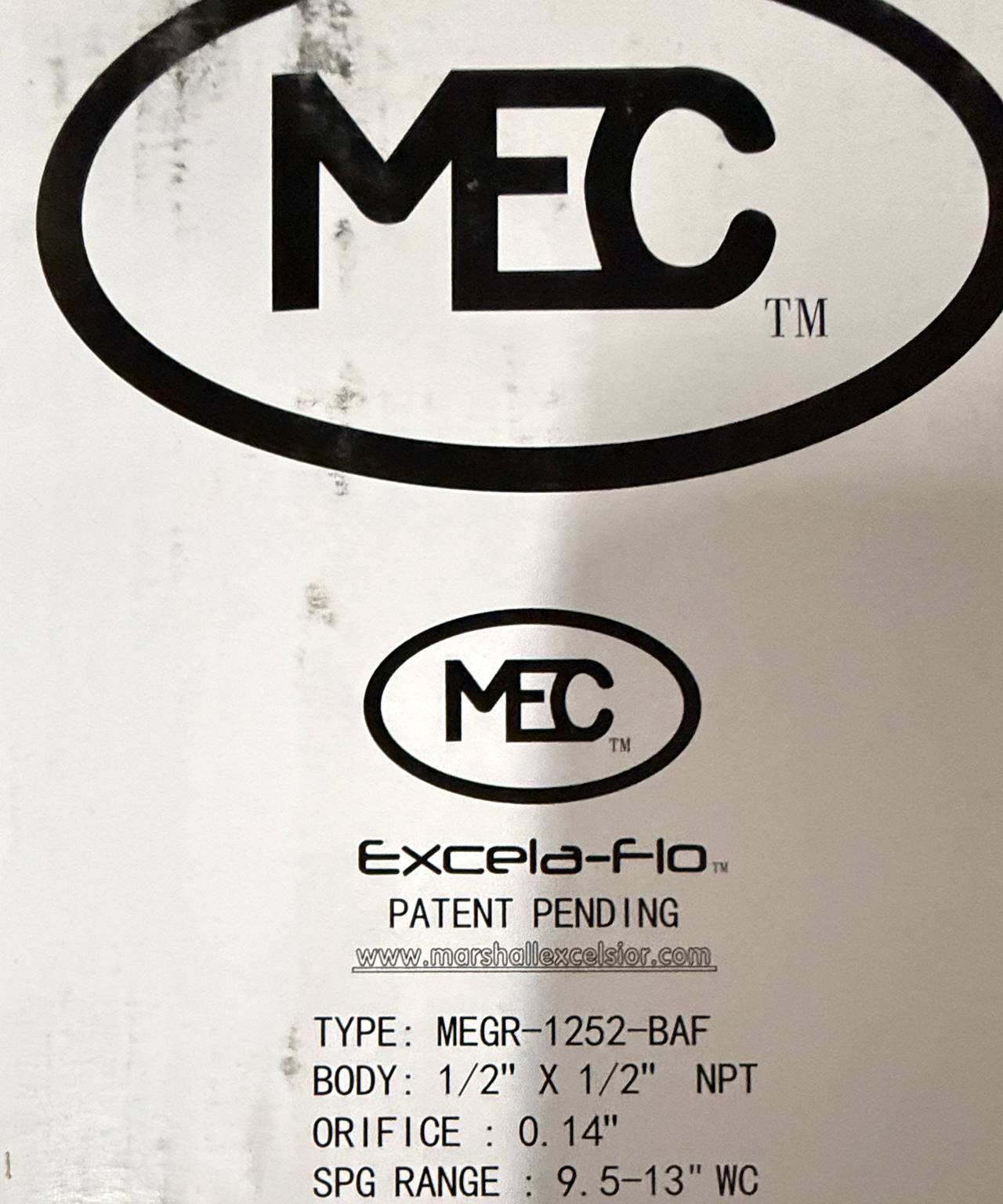 Marshall Excelsior Excela-Flo MEGR-1252-BAF LP Gas Regulator