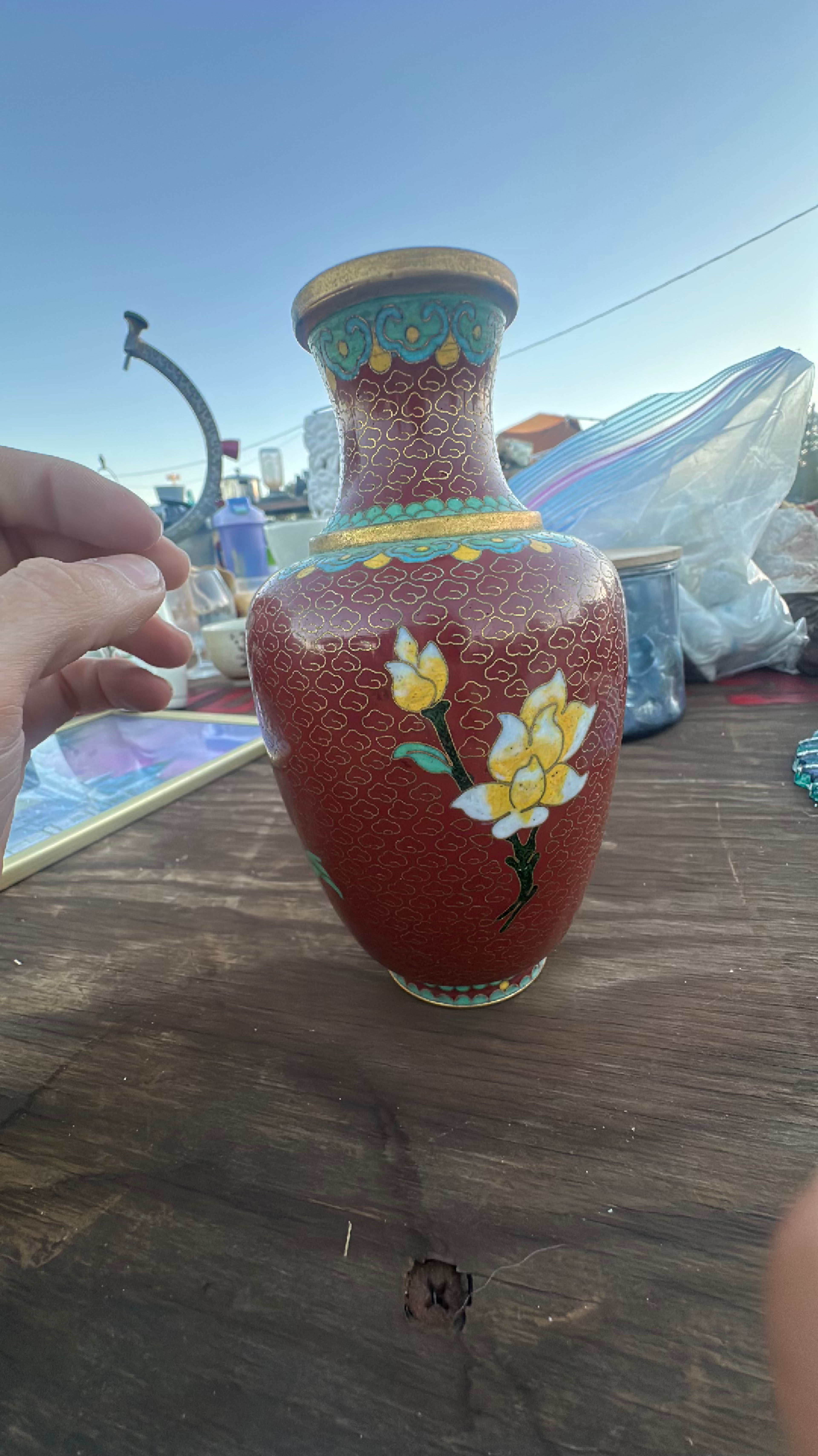 Chinese Cloisonné Red Floral Vase - Image 3