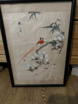 Vintage Chinese Silk Painting Bird and Flowers - Image 1