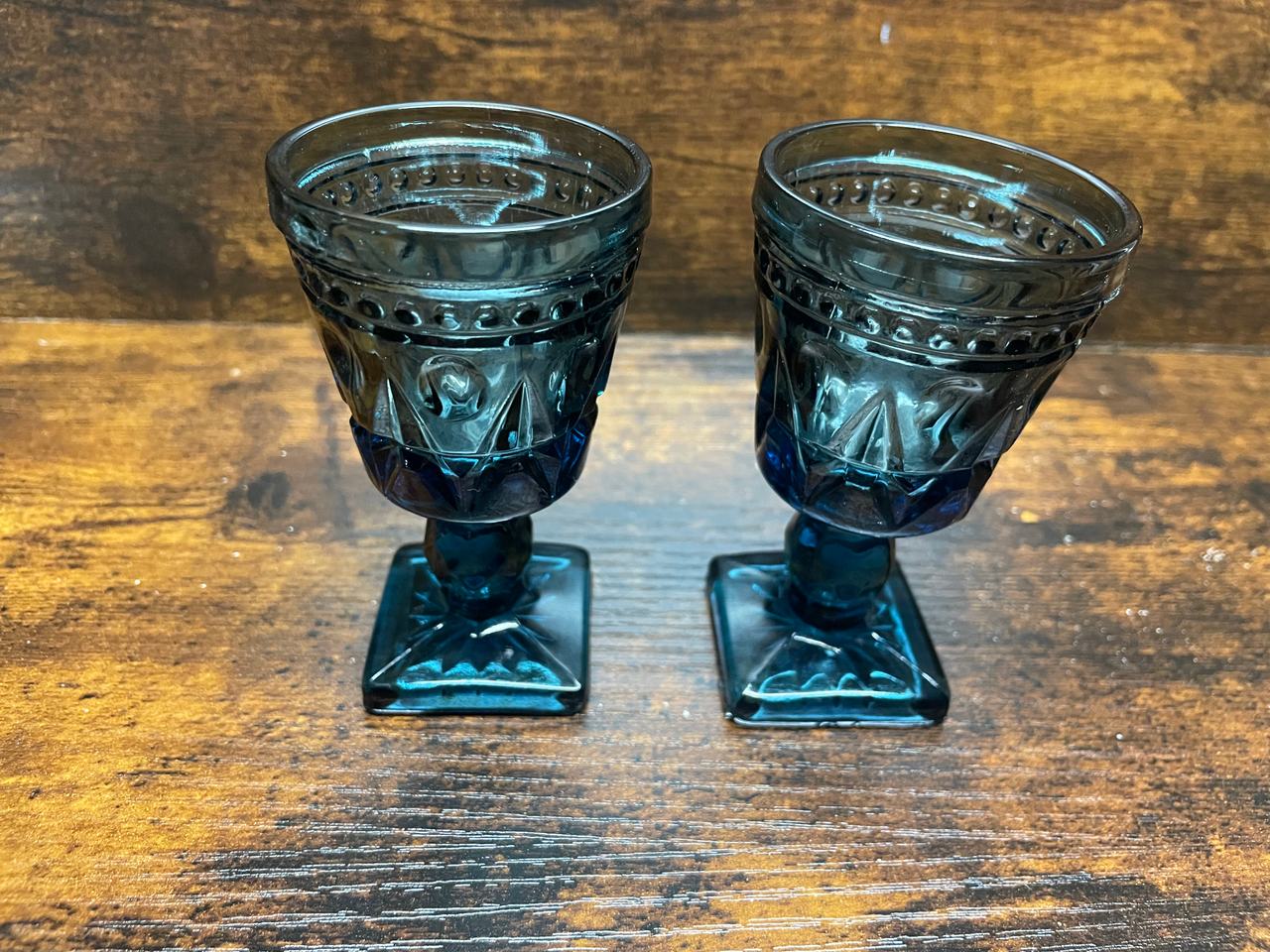 Vintage Blue Pressed Glass Goblets