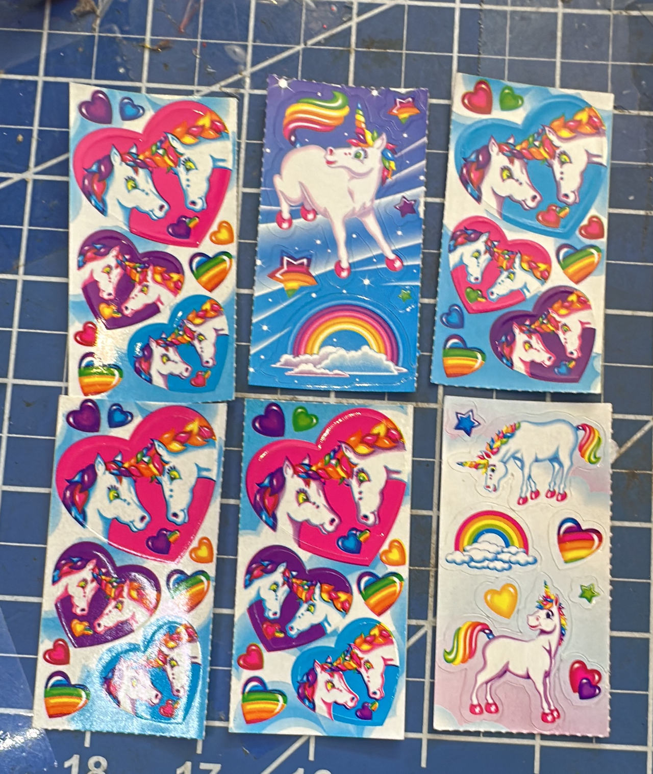 Lisa Frank vtg Unicorn rainbow sticker sheets, 6 pcs complete
