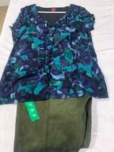 212 New York Ruffle Front Abstract Print Top and Old Navy suede pants SIZE XL - Image 4