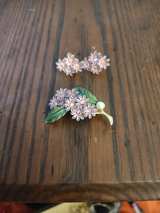 Vintage Pink Enamel Flower Brooch and Earring Set - Image 2
