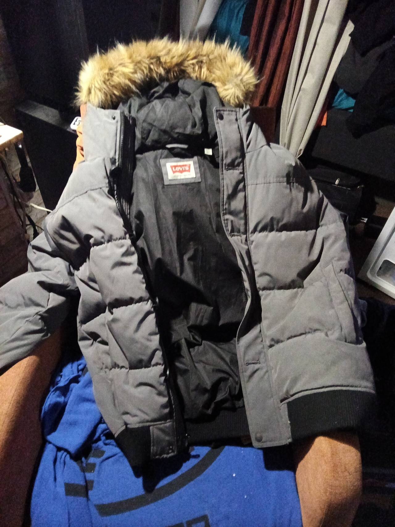 Levi's Men's Hooded Puffer Jacket with Faux Fur Trim