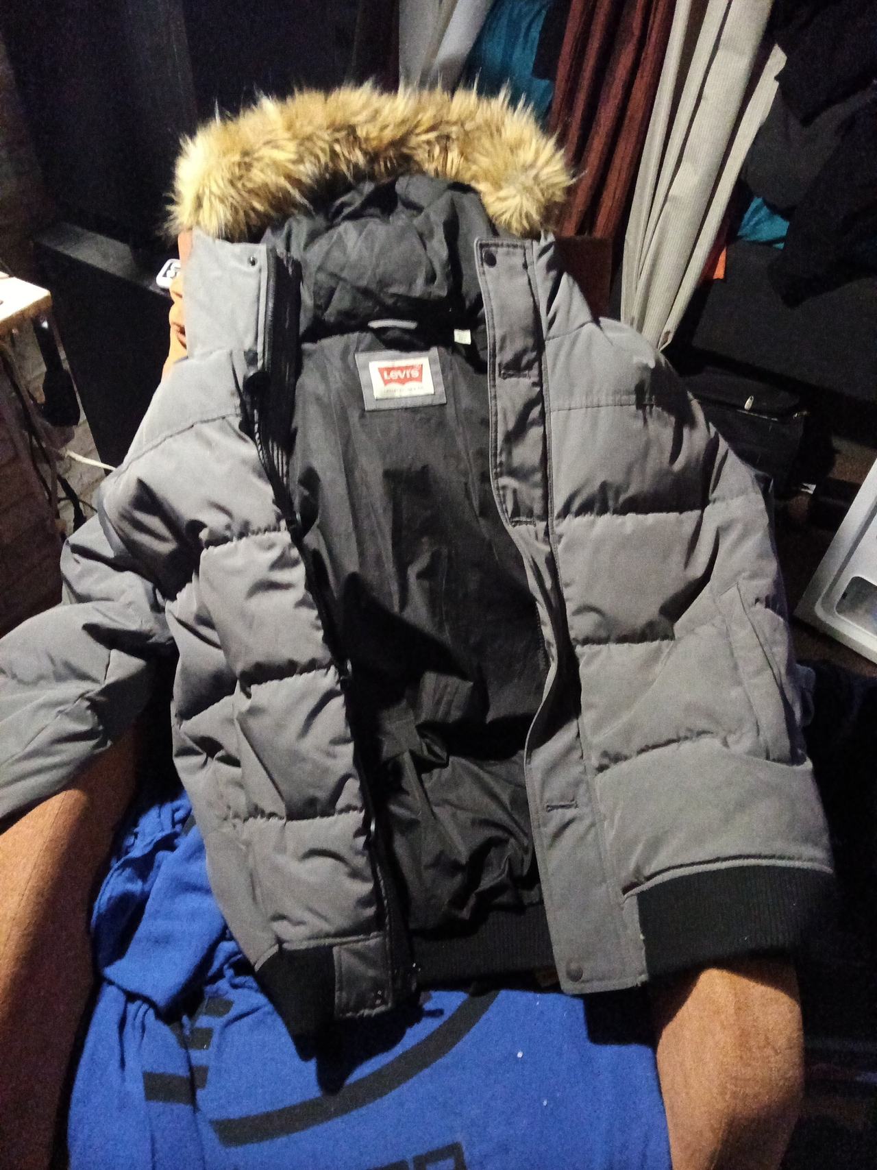 Levi's Men's Hooded Puffer Jacket with Faux Fur Trim