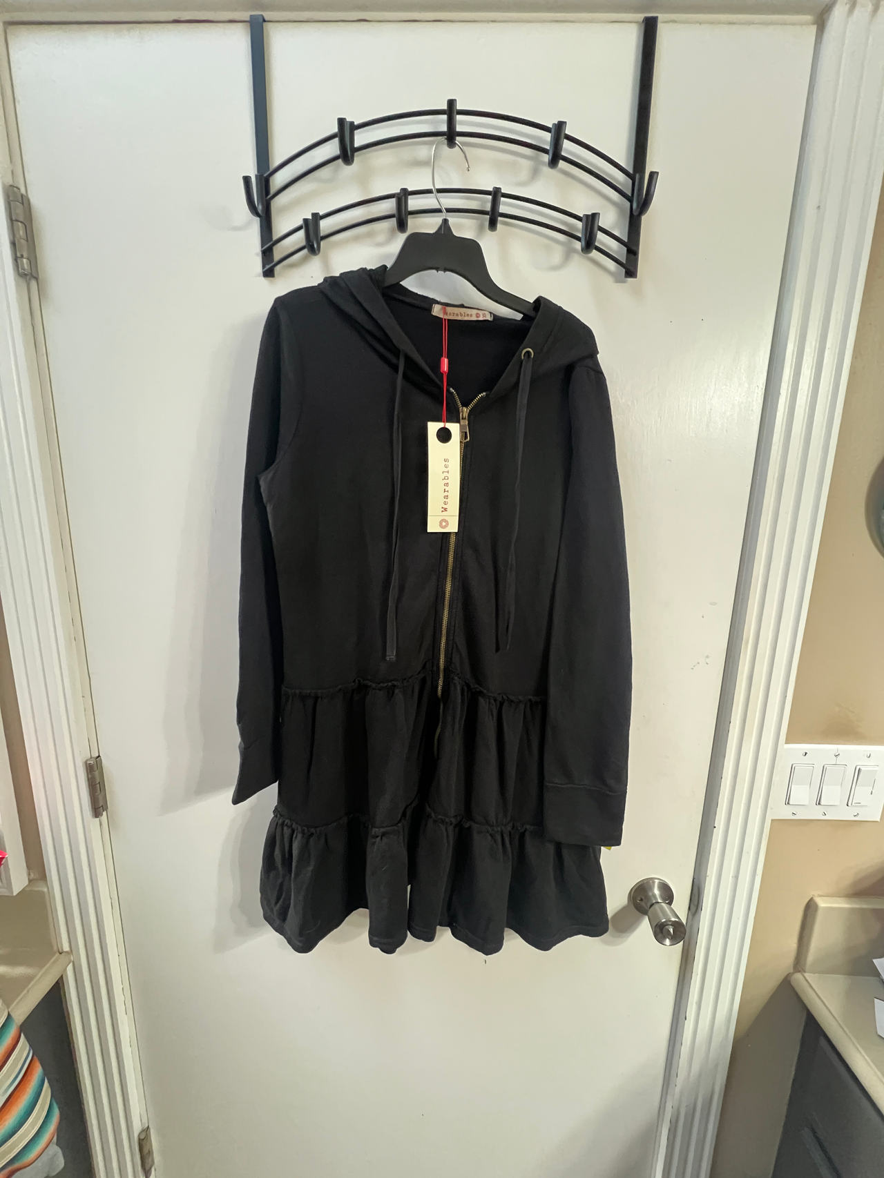 Wearables by Christina S. Tiered Ruffle Zip-Up Hoodie Dress