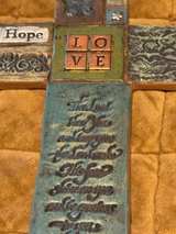 Rustic Western Turquoise Stone Wall Cross with Bible Verses - Image 3