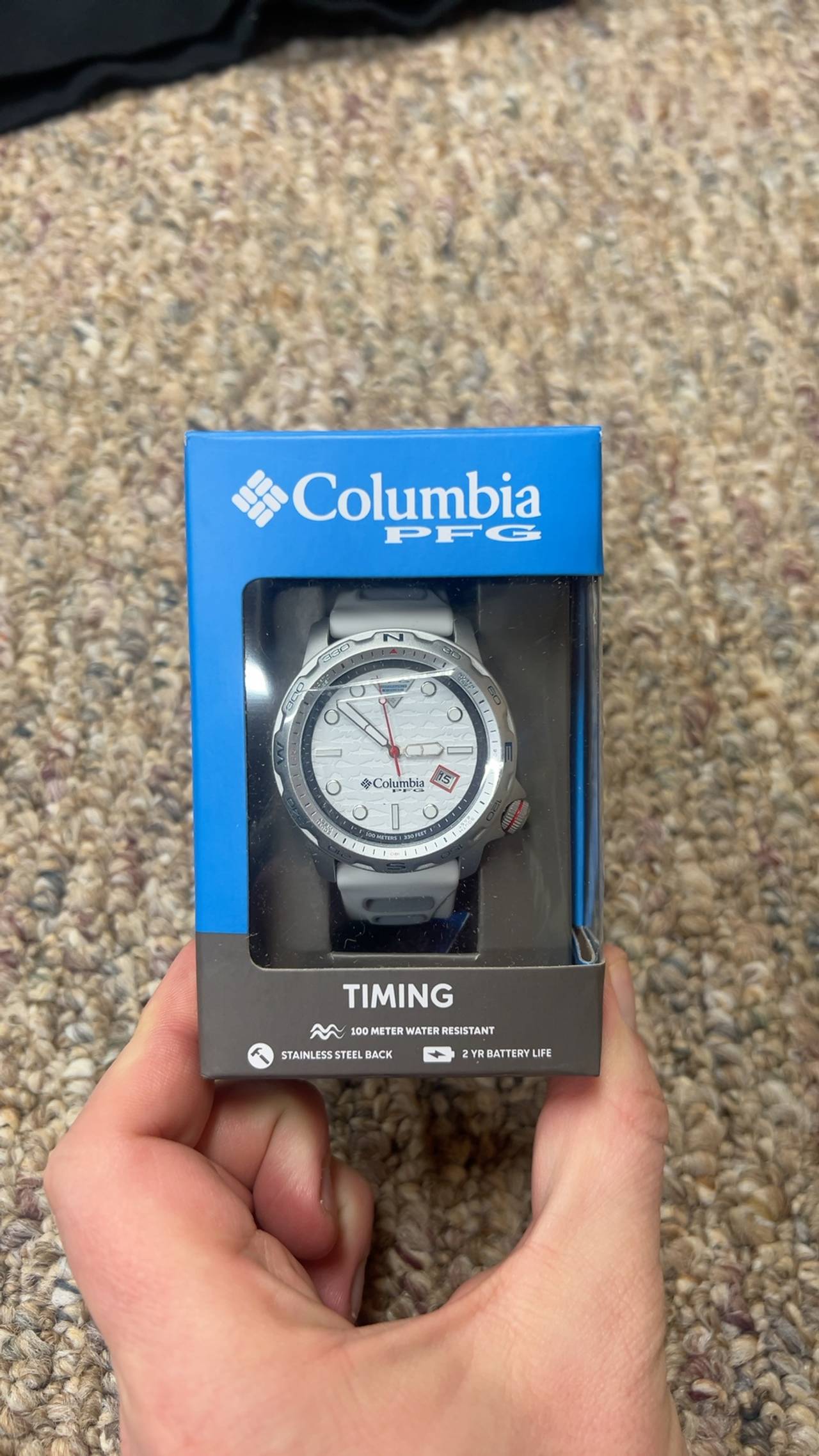 Columbia Timing Backcaster PFG Watch White Stainless Steel Back