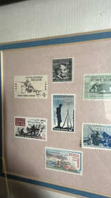 Vintage USPS Civil War Centennial Stamp Enamel Pin Set in Wood Frame - Image 3