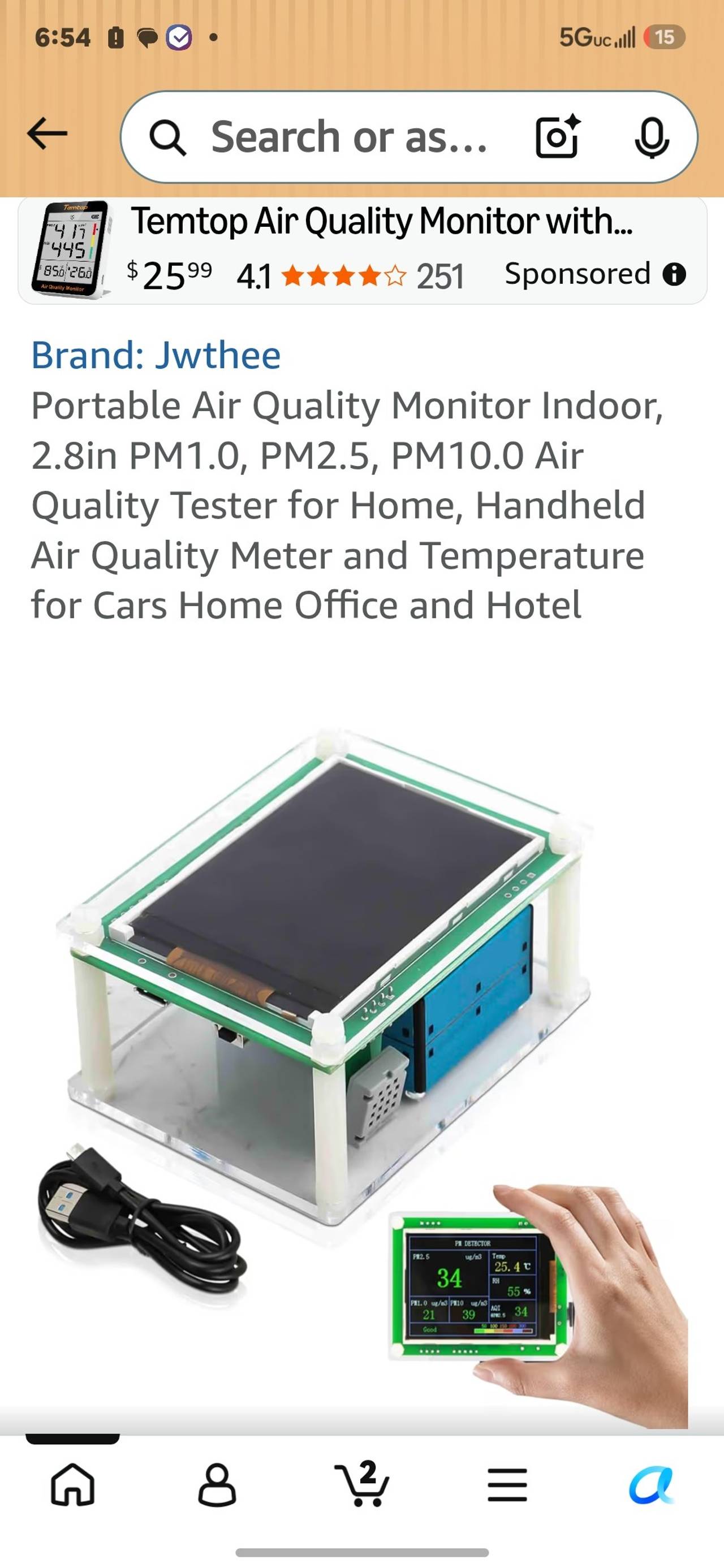 Jwthee Portable Air Quality Monitor Indoor 2.8in PM2.5 PM10 Tester