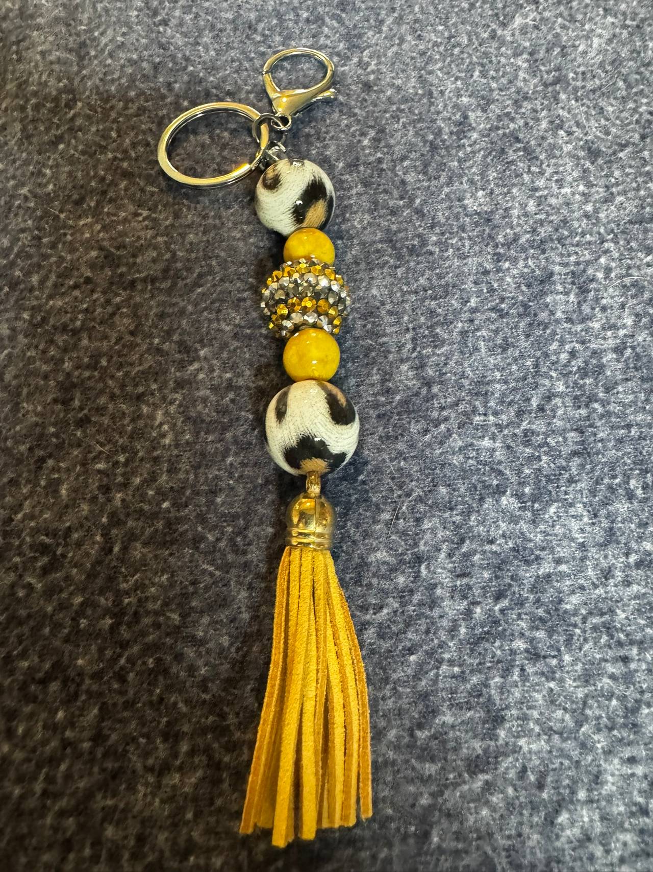 Leopard and Yellow Beaded Tassel Keychain