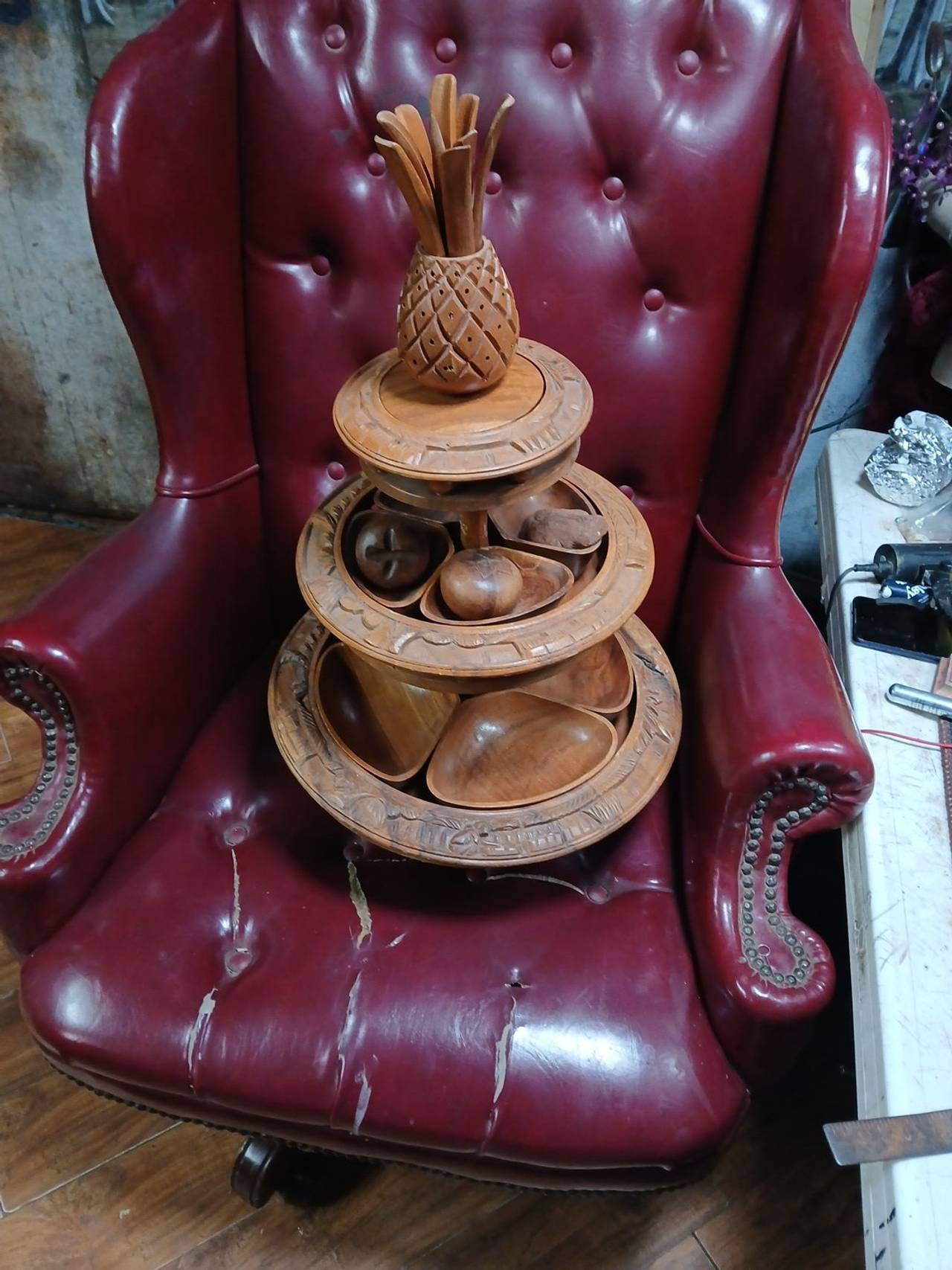 Vintage 3-Tier Monkey Pod Wood Lazy Susan Serving Set