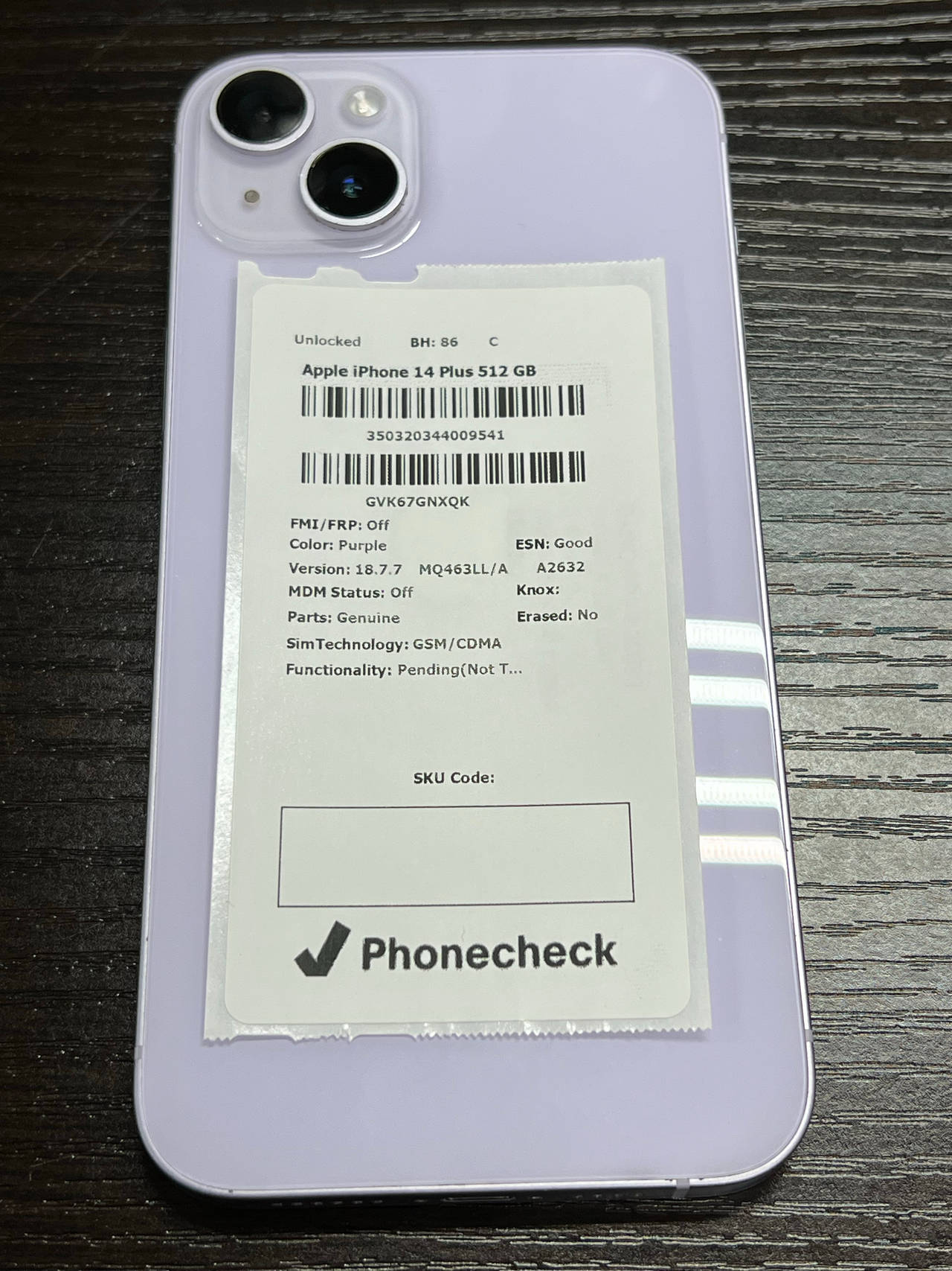 Apple iPhone 14 Plus 512GB Purple unlocked 86% battery health