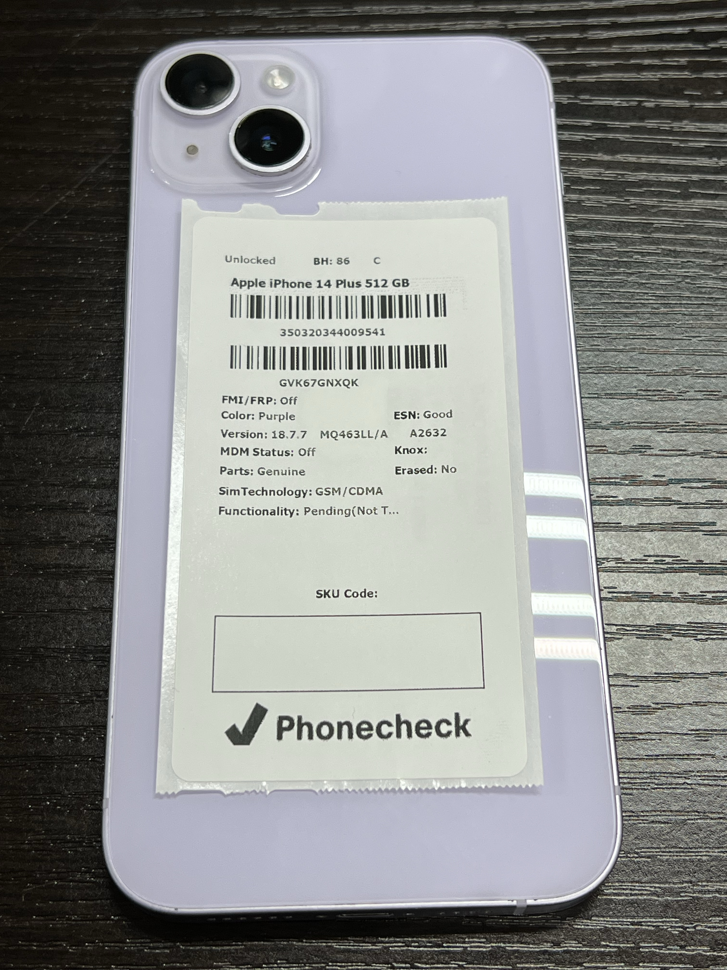 Apple iPhone 14 Plus 512GB Purple unlocked 86% battery health - Image 1