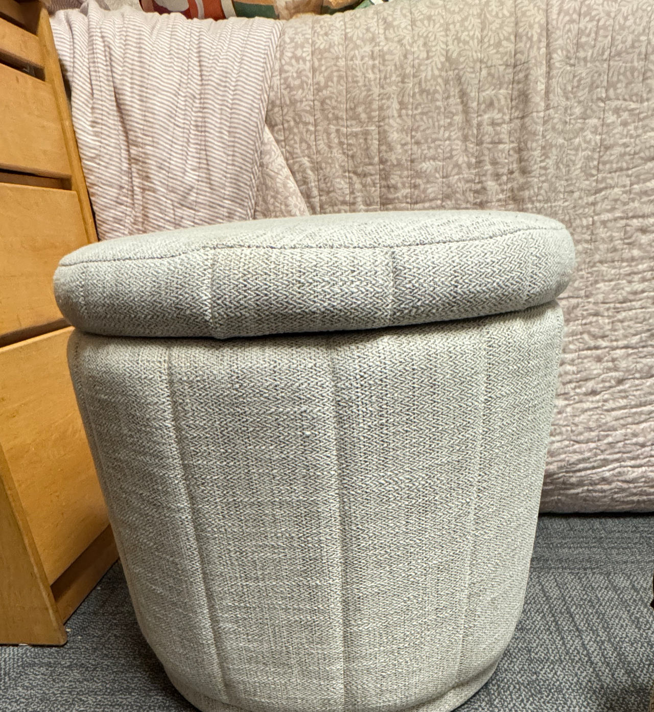 Threshold Round Storage Ottoman with Vertical Stitching