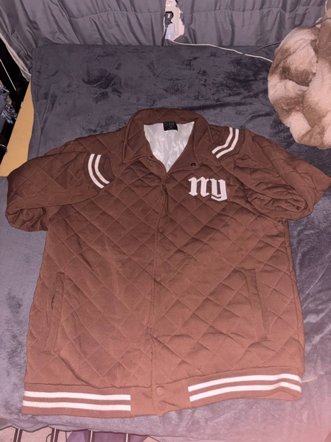 Edikted Big Apple Oversized Bomber Jacket Brown