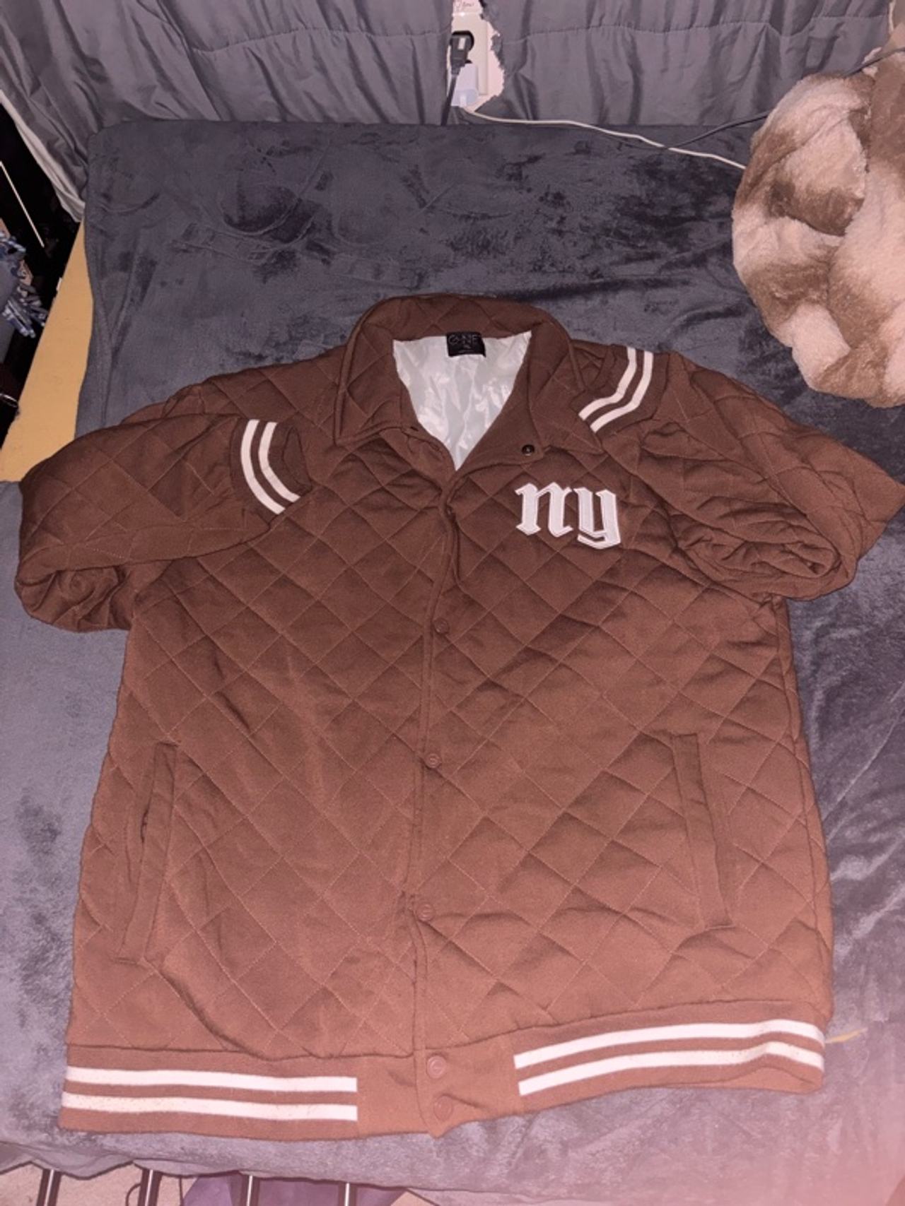 Edikted Big Apple Oversized Bomber Jacket Brown