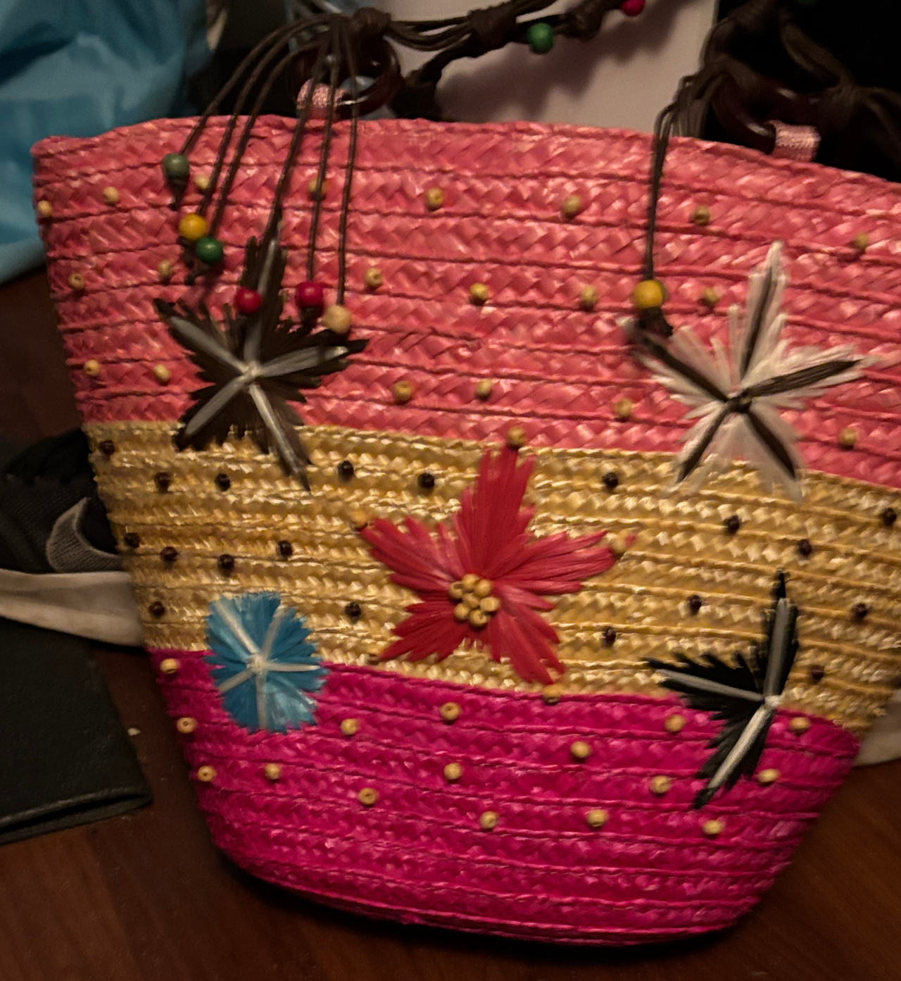 Woven Straw Floral Tote Bag