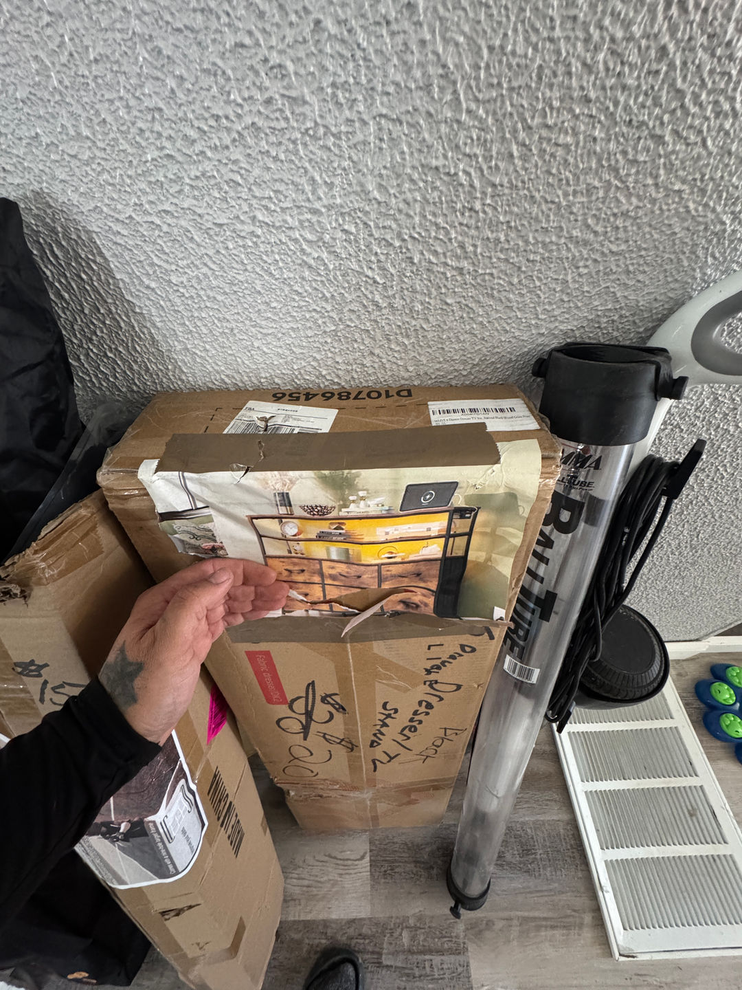 6 Drawer Fabric Dresser and TV Stand with Power Outlet