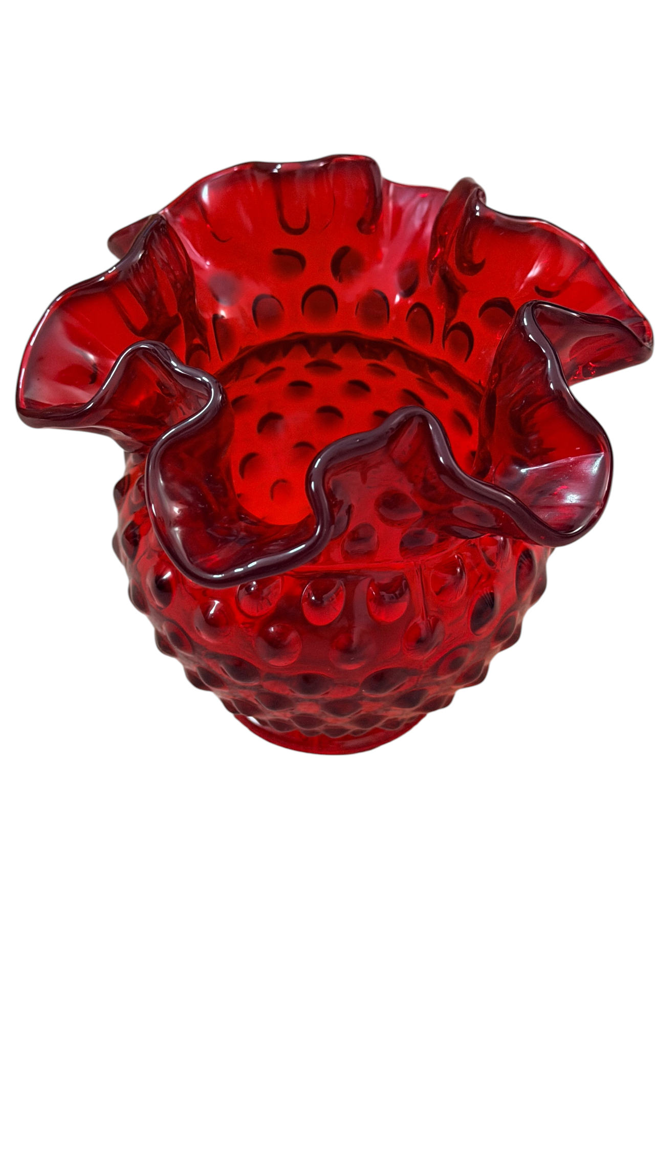 Fenton Ruby Red Hobnail Ruffled Vase