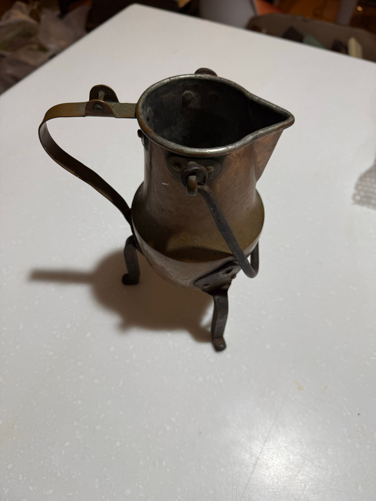 Vintage Copper Tripod Pitcher with Swing Handle