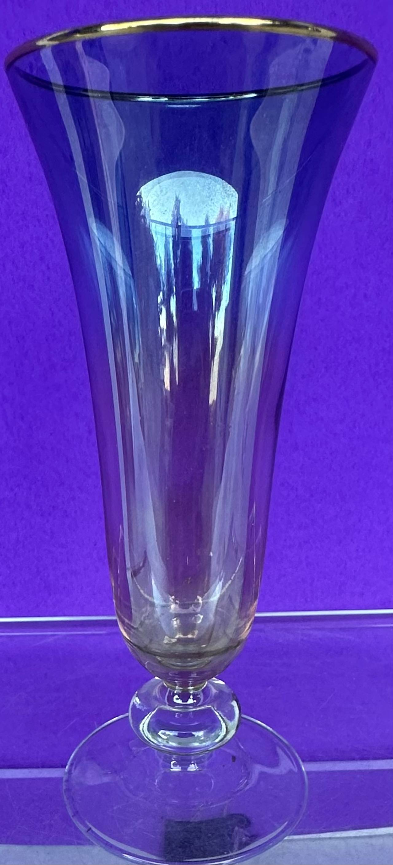 Multi-Colored Glass Trumpet Vase with Gold Rim
