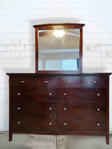 Dark Wood 10-Drawer Dresser with Mirror - Image 1