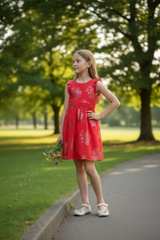 Three pink hearts  Girls Red Floral Ruffle Dress - Image 7