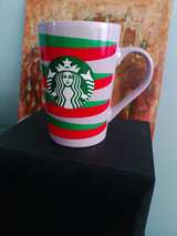 Starbucks 2014 Holiday Red and Green Striped Ceramic Mug - Image 3