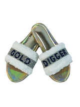 Gold Digger Faux Fur Rhinestone Slides - Image 1